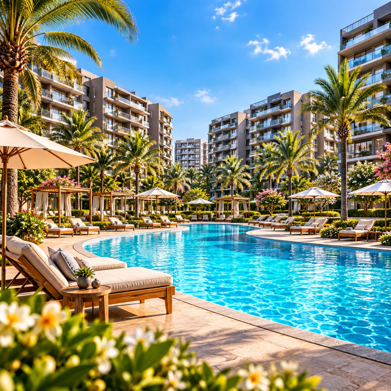 مجتمع سكني بريميوم بحمام سباحة ومبانٍ سكنية في العاصمة الإدارية الجديدة